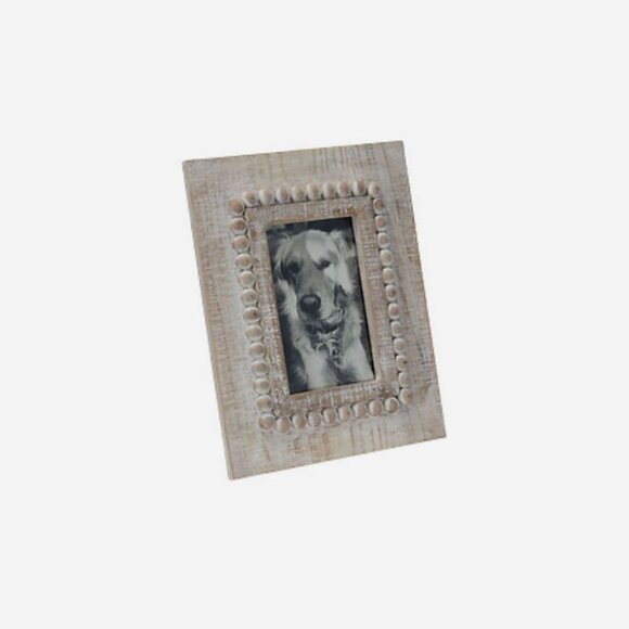 Gigi Picture Frame – Rustic Whitewashed Wood with Beaded Detail - Picture 2 of 6